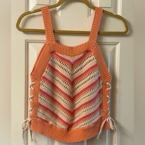 BCBGeneration Striped Knit Tank Top with Lace-Up Sides Size Medium